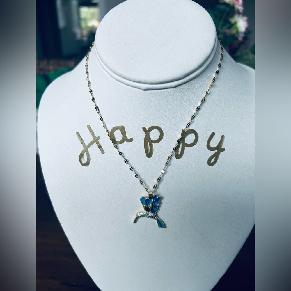 Fashion Jewelry Blue hummingbird Gold color necklace  NWT